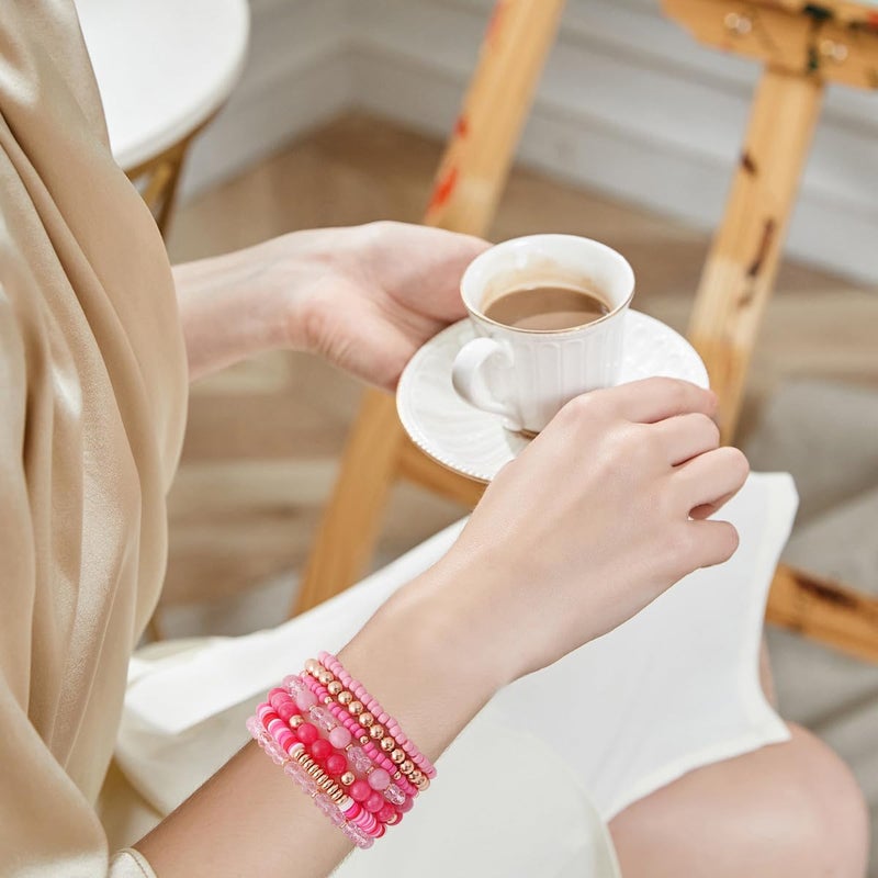 GOOJIDS Surfer Heishi Clay Bead Bracelets for Women Bohemian Stackable Gold Plated Beaded Stretch Bracelets Elastic Layering Friendship Bracelets Set Boho Jewelry - Image 5